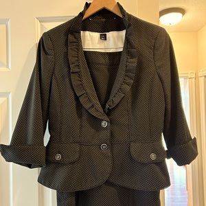 White House Black Market Suit: Black Polka Dot Ruffle Peplum Skirt 2pc Set
